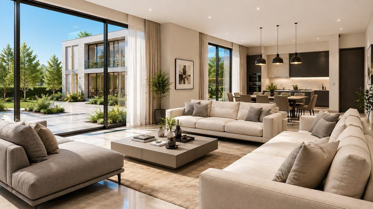 Modern living room with smart home automation